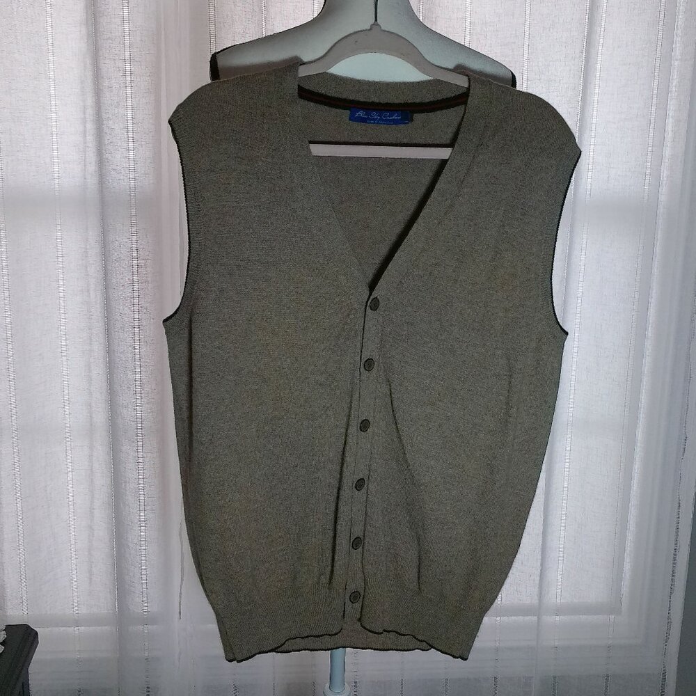BLUE SKY CASHMERE Men's Sleeveless Button-Up Light Brown Cashmere Sweater Vest L